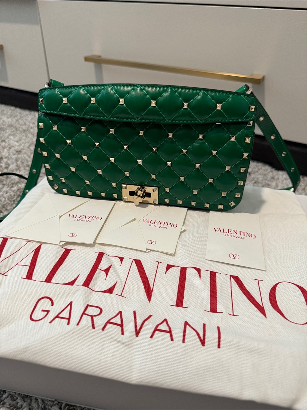 Valentino Garavani Green Quilted Rockstud Crossbody Bag